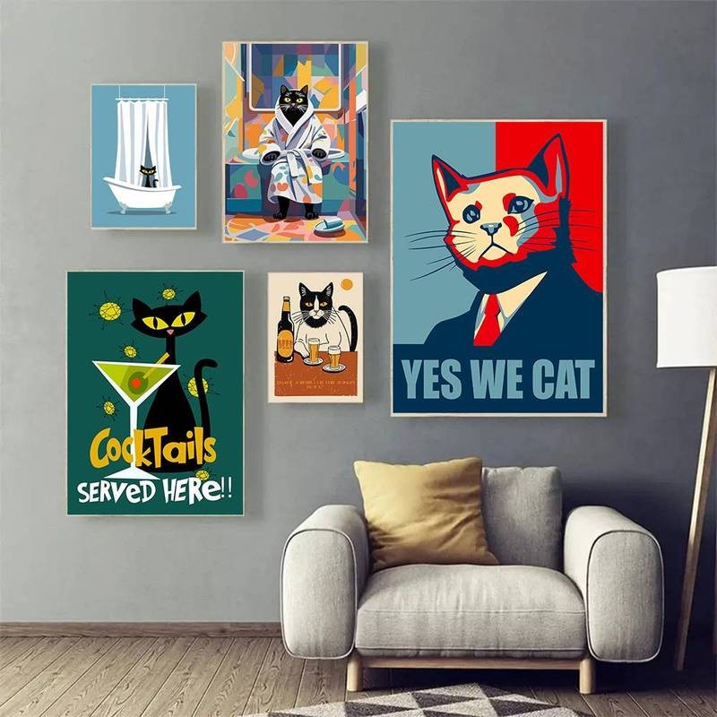 Mèo Con Vui Nhộn Trong Pastel Màu Hồng Tranh Canvas Cho Nghệ Thuật Trang Trí Tường Nhà Canvas Poster