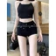 Sibyte- Quần Short Jeans Đen Siêu Ngắn Phối Đinh Tán Phong Cách Mỹ Thiết Kế Tôn Dáng Hot Trend Cho Nàng Cá Tính