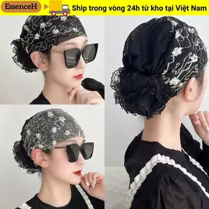 ESSENCEH Turban, Full Cover Ren Thêu Đầu Mũ, Bán Chạy Hợp Thời Trang Bao Tóc Trắng Co Giãn Sau Sinh Mũ Nữ