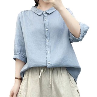 Áo sơ mi nữ 100% cotton cao cấp, mỏng nhẹ, ren hè, phong cách đa năng, dáng rộng 5/4