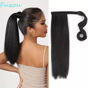 Phần mở rộng đuôi ngựa thẳng dài FUJIZOU, Bộ tóc giả đuôi ngựa thẳng 16 inch tổng hợp, Phụ kiện tóc quấn xung quanh Bộ tóc đuôi ngựa lông tơ tự quấn cho nữ