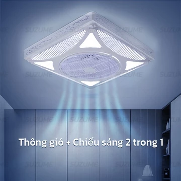 「SUZUME」Quạt Trần Đèn LED 60x60cm 2 Trong 1 – Gắn Nổi/Âm Trần, Remote Điều Khiển Độc Lập Đèn & Quạt