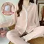 Bộ Đồ Ngủ Cardigan Xuân Thu Quần Dài Tay Nữ Bộ Đồ Mặc Nhà Đệm Lót Ngực Viền Bông Mây Mẫu Mới Năm 2025