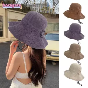 Mũ xô BORAGETE, Mũ đan vành rộng có thể gập lại, Mũ che nắng thoáng khí chống tia cực tím dành cho nữ