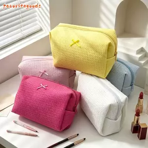 FAVORITEGOODS 1 Túi Trang Điểm, Túi Đựng Mỹ Phẩm Vách Đan Nơ, Túi Vệ Sinh Dung Tích Lớn Ngọt Ngào Du Lịch Gia Đình