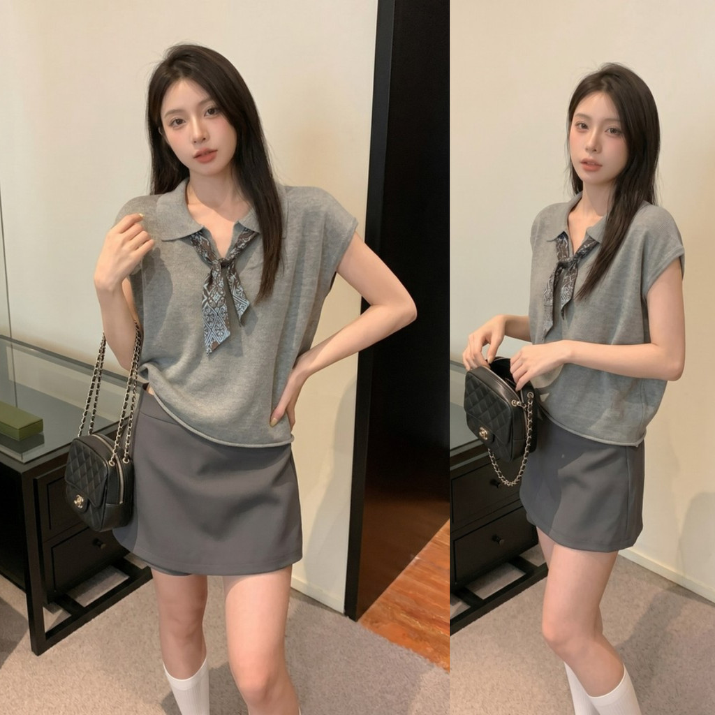 SUXI Áo thun ngắn tay dệt kim cổ Polo giản dị nhẹ nhàng dành cho nữ mùa hè mới 260616