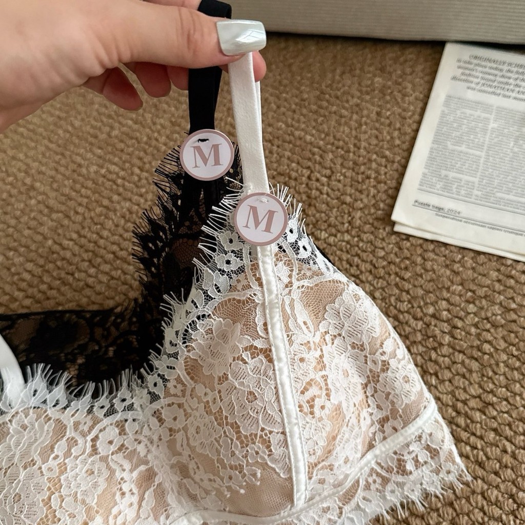 Quần lót lưng đẹp ren lông mi kiểu Pháp dành cho nữ | Áo ngực cúp cố định không dây Hot Girl Phong cách Push-Up Gợi cảm Sling Mỏng Thoải mái