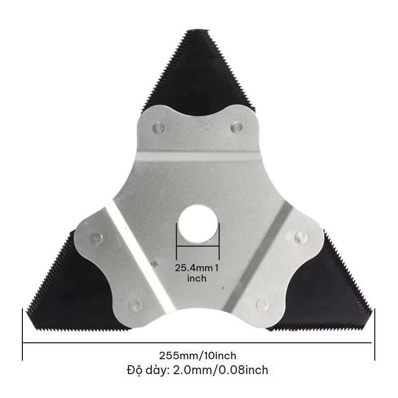 Lưỡi Cắt Cỏ 3 Cạnh Răng Cưa Mangan Siêu Bền Lỗ 25.4mm Tự Mài Sắc Bén Dùng Cho Máy Cắt Cỏ