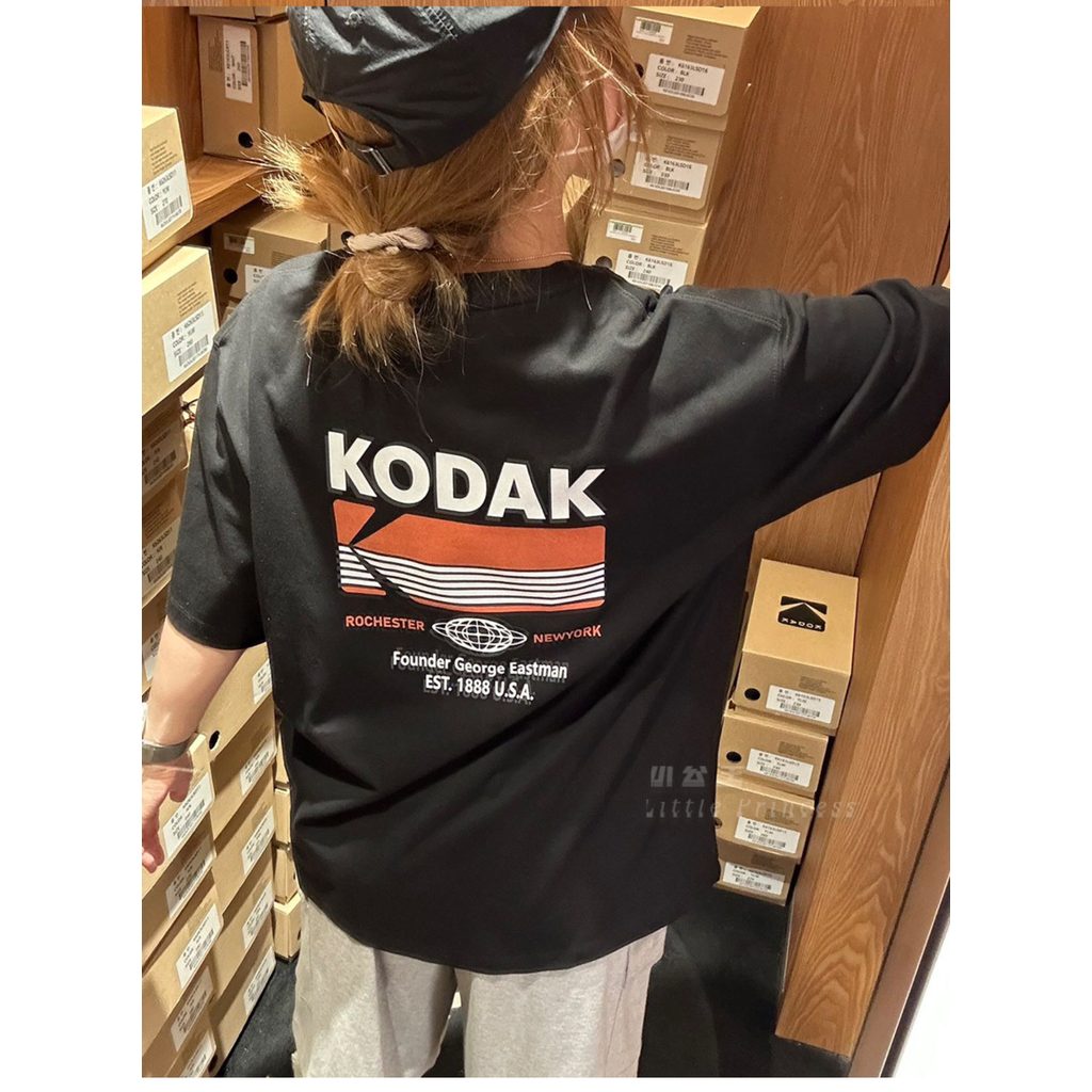 Áo thun ngắn tay KODAK Hàn Quốc có chữ cổ điển và in logo lớn phía sau dành cho nam và nữ, tay ngắn Cotton cao cấp 100% mùa hè 0617