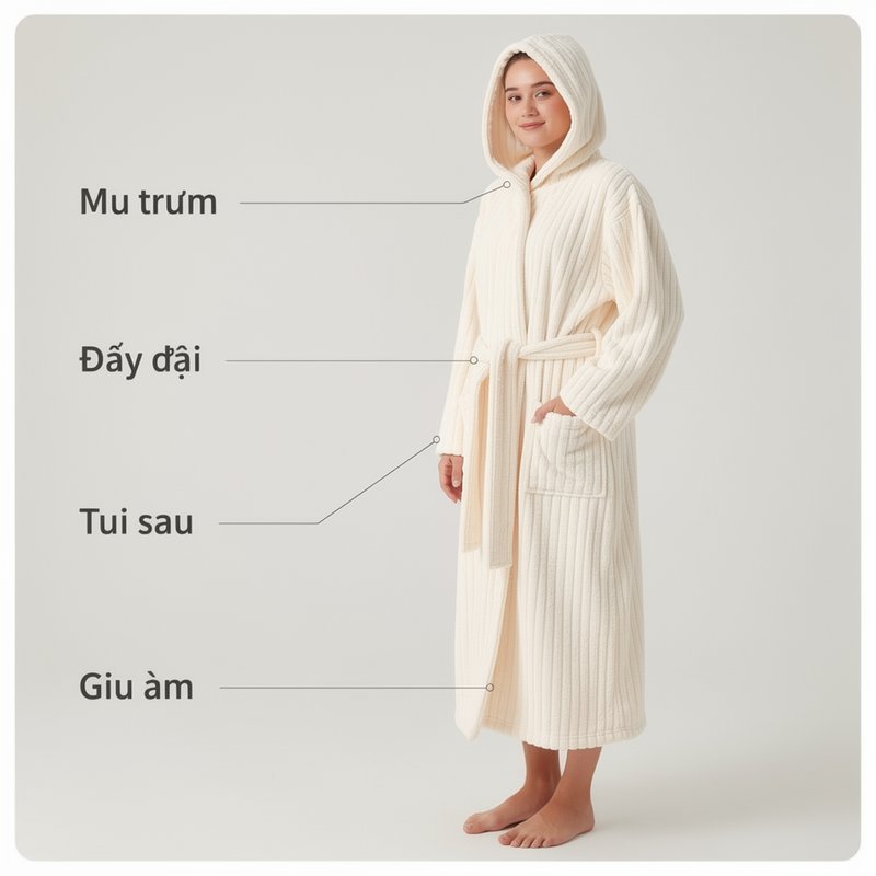 áo choàng tắm có mũ microfiber sọc mềm mại thấm hút nhanh khô thoáng khí giữ ấm freesize