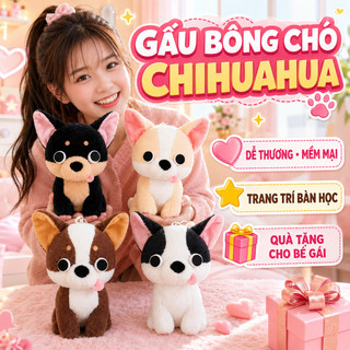 Gấu bông chó Chihuahua – Nhồi bông mềm mại, dễ thương – Trang trí phòng ngủ, để bàn – Ôm ấm áp – Kích thước vừa tay