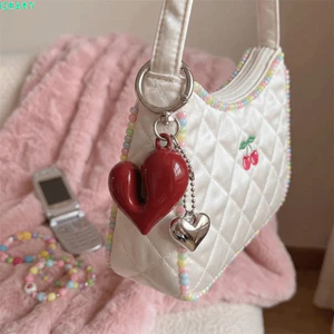 QEARY Móc Khóa Nơ Đỏ, Túi Acrylic Ngọt Ngào Quyến Rũ, Túi Mới Treo Đồ Trang Trí Trái Tim Bạc Vòng Tròn Kẹp Ví Phụ Kiện