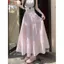 Váy ren thêu màu hồng dịu dàng Tình yêu đầu tiên của Pháp Váy dài bánh Drape