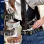 Bluelover Thời Trang Nam Nữ Phong Cách Punk Dây Xích Dây Có Thể Điều Chỉnh Ngôi Sao Rỗng Đôi Ngực Bule Kim Loại Bule Da Quần Jean Thắt Lưng Mới