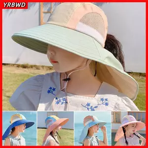 Mũ đi biển YRBWD, Vành rộng chống tia cực tím cho bé Mũ chống nắng, thoáng khí có dây đeo cổ Mũ xô đi biển