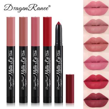 chì kẻ viền môi Phong Cách Mới Son Môi Bút Matte Velvet Matte Nữ Son Môi Bút Đậu Dán Hoa Hồng Với Bút Chì Mài Tự Động Lót