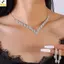 < YEI > 2 Cái Đơn Giản Hình Học Zircon Nelace Bộ Bông Tai Dành Cho Nữ Cưới Cô Dâu Bộ Trang Sức Phụ Kiện Quà Tặng Mới