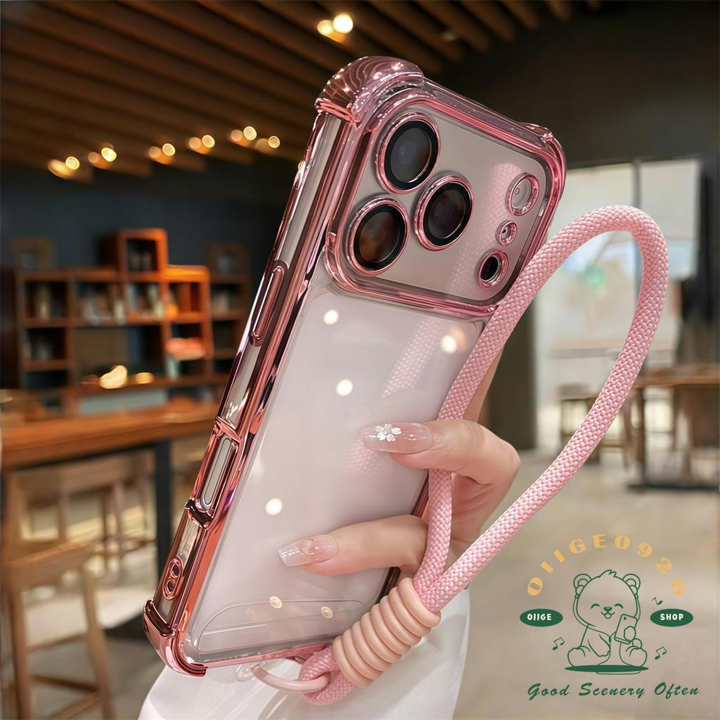 LLanyard Mạ túi khí Vỏ điện thoại iphone17 Pro Max 16 15 14 13 12 Vỏ cho vỏ iPhone Vỏ mềm silicon TPU chống sốc