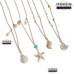 Vòng cổ sao biển IFANSIN, Vòng cổ đính cườm vỏ Bohemian, Vỏ sao biển màu vàng thời trang Dây sáp Chuỗi xương đòn Đi biển Kỳ nghỉ