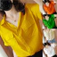 Áo sơ mi nữ tay ngắn màu vàng nguyên khối dành cho nữ Áo sơ mi dáng rộng