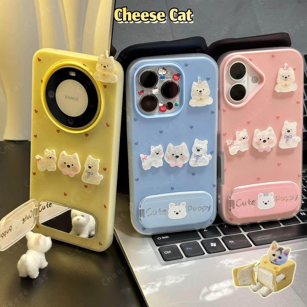 Mỹ Phẩm Đế Gương Trắng Cún Con Ốp Lưng Điện Thoại iPhone 15 14 13 12 11 16 17 Pro Max XR Xs Max 7 Plus
