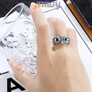 TMOY Vintage Động Vật Mở Có Thể Điều Chỉnh Đôi Mắt Xanh Cú Nhẫn Nam Nữ Trang Sức Dự Tiệc Quà Tặng TMOY