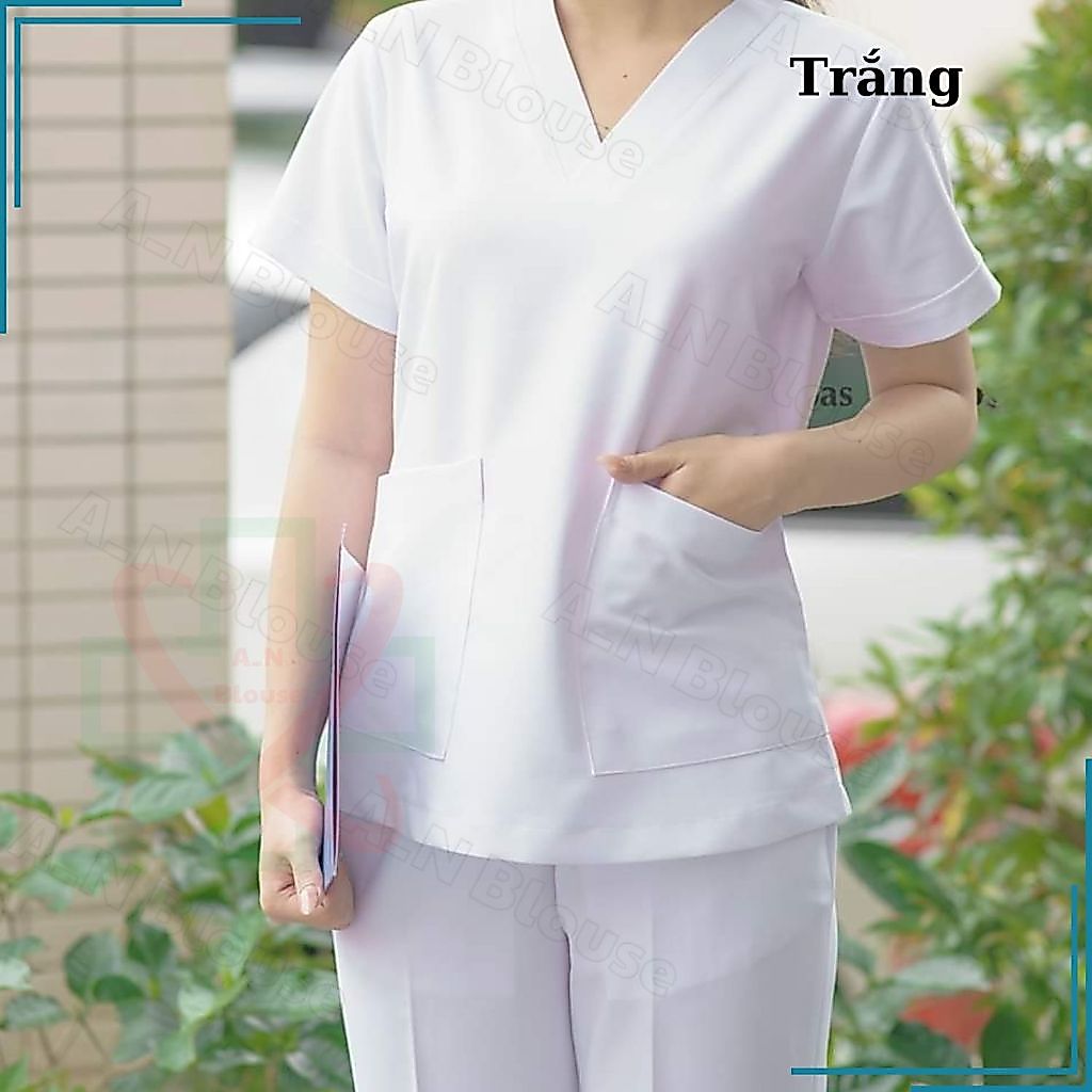 Bộ Scrubs Cotton Hàn - TRẮNG - đồng phục kỹ thuật viên phục vụ bệnh viện, phòng khám, spa, thẩm mỹ viện