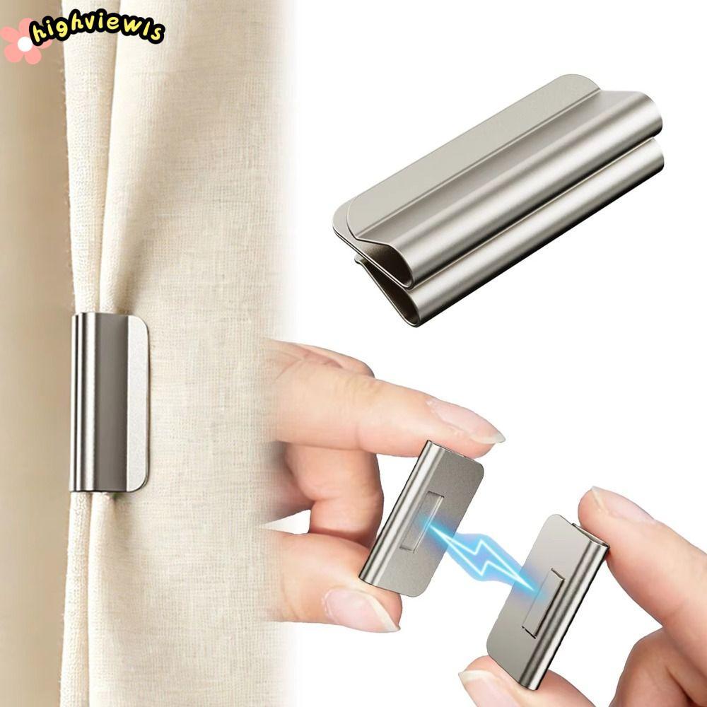 HIGHVIEWLS 1 Cặp Kẹp Đóng, Khóa cố định rèm từ tính có thể tháo rời, chất lượng cao, kim loại, dùng cho cửa sổ