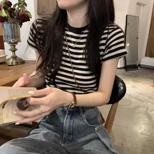 Áo thun sọc màu tương phản phong cách Hàn Quốc Thiết kế Feel Niche Slim-fit Slimm