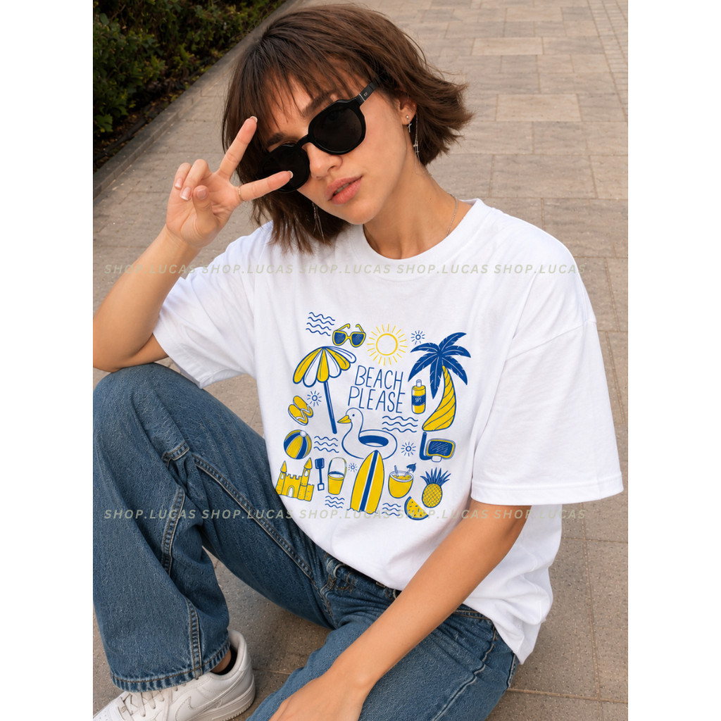 （Giao hàng 24h）Angela Áo Thun Mùa Hè Đi Biển SUMMER VIBE Nam Nữ Unisex In Hình Cổ Tròn Chất Cotton Local Brand