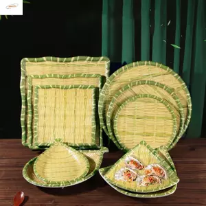 Đĩa rau củ Lẩu ZENZON, Đĩa nướng Melamine dệt tre giả, Đĩa Melamine Đĩa nhiều kiểu Đĩa phục vụ xanh Nhà hàng