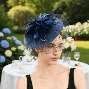 Mũ Fascinator DARON, Chấm Bi Lưới Derby Mũ, Khăn Lau Đám Cưới Lông Mềm Thiết Kế Cổ Điển Ren Hoa Đảng Tóc Thời Trang Cô Dâu