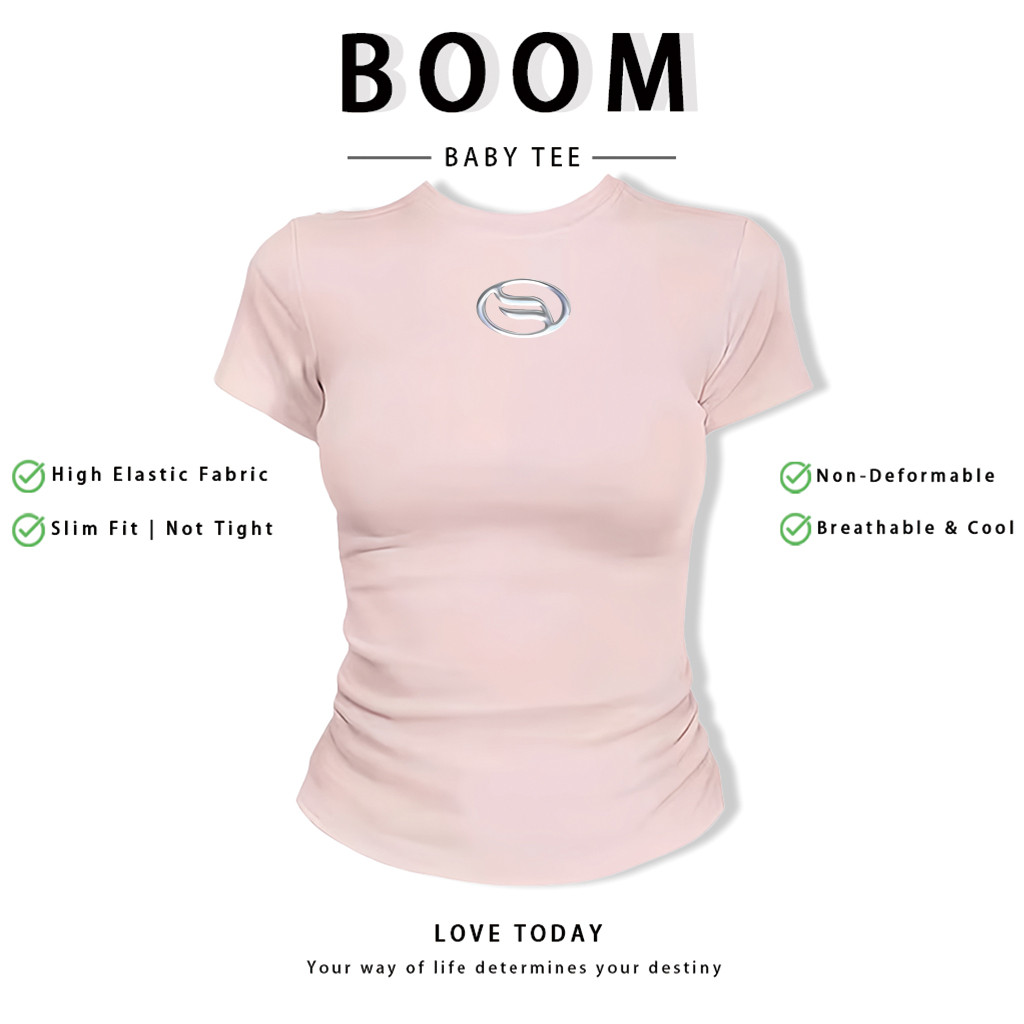 BOOM Áo Baby Tee Nữ Cotton Ôm Body-Áo Thun Ngắn Tay Y2K In Hình PhongCách Mùa Hè, Cổ Tròn Hàng Đầucách hàn quốc phong548