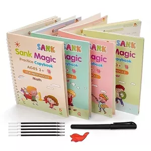 4 cuốn sách + 5 bút Ma thuật thực hành Copybook miễn phí lau Children's Ma thuật Ma thuật viết dán Phiên bản tiếng Anh