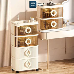 Tủ Gấp Gọn Đựng Đồ Đa Năng ENODA HOME, Tủ Nhựa 5 Tầng Cửa Trong Suốt Tay Cầm Tròn Có Bánh Xe Tiện Lợi TUN002