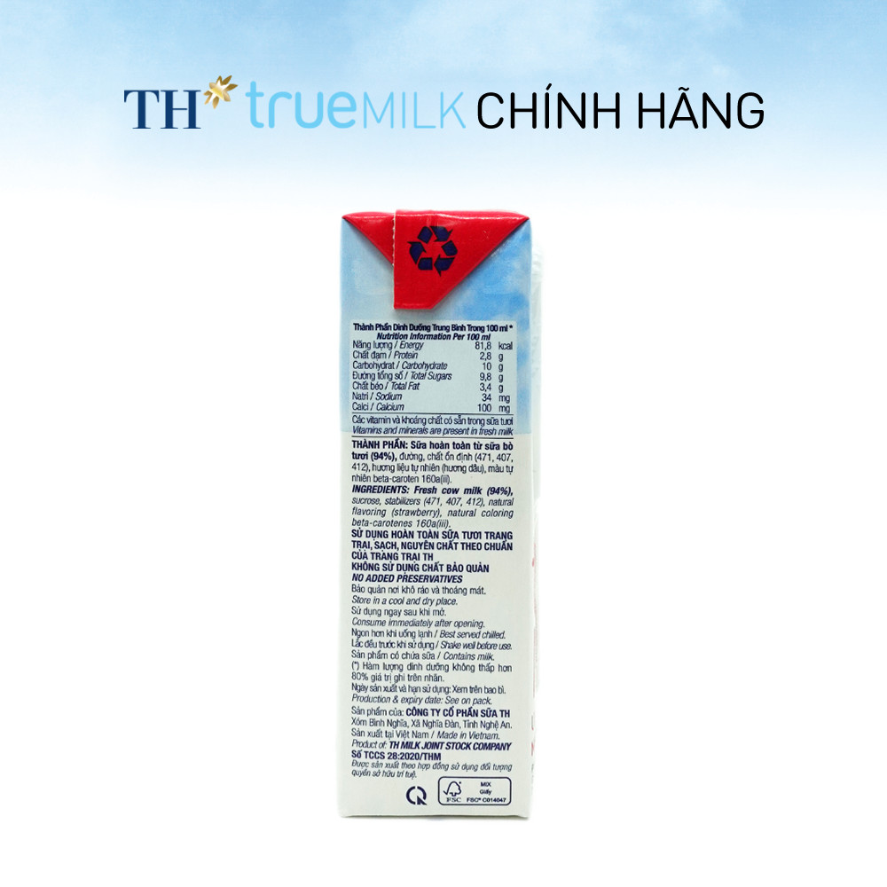 [LIVE STREAM] Thùng 48 hộp sữa tươi tiệt trùng TH true MILK hương dâu tự nhiên 180 ml (180 ml x 48)