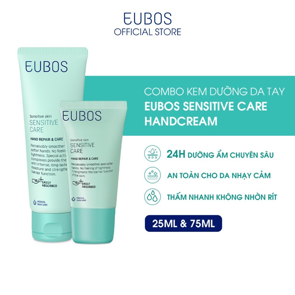 Combo 2 Kem Dưỡng Da Tay và Móng EUBOS Giúp Mềm Mịn, Dưỡng Ẩm Phù Hợp Cho Da Nhạy Cảm 25ml Và 75ml