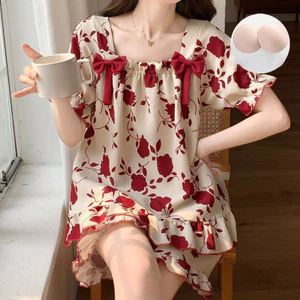 Bộ đồ ngồi ngắn tay dành cho nữ có miếng đệm tích hợp và họa tiết bướm để mặc trong nhà ấm cúng và thời trang giải trí gia đình hàng ngày