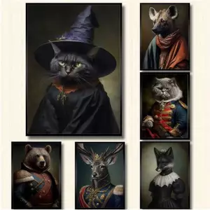 Gothic retro quạ mèo hươu và gấu phong cách Victoria Poster Không khung Tranh Canvas Trang trí tường