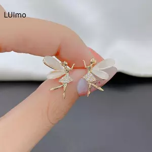 LUImo Thời Trang Dễ Thương Hoa Cánh Tiên Bông Tai Dành Cho Nữ Cô Gái Thiết Kế Zircon Cổ Tích Tinh Tế Bông Tai Trang Sức SBS