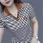 Áo thun sọc ngắn tay mới 2026 dành cho nữ, Áo sơ mi Polo cổ tròn đa năng thời trang