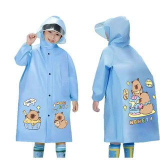 Áo mưa dài hình Capybara cho bé – Chống nước, có vị trí đựng balo, mũ rộng, chất liệu TPV