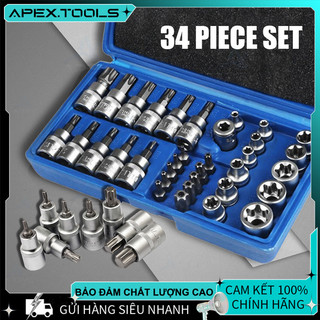 Bộ kết nối tuýp E 34 chi tiết - Đầu lục giác điều chỉnh tiện lợi