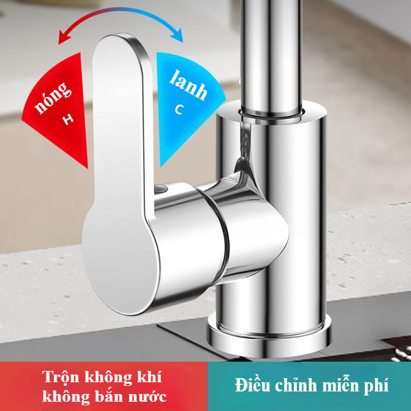 Vòi Nước Nóng Lạnh,Phủ Nano Kháng Khuẩn,Mang theo 2 ống nước dài 80cm,Dễ dàng cài đặt