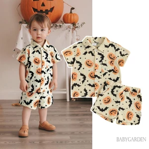 Trẻ Em Bé Trai Trang Phục Halloween Bí Ngô Bát In Hình Áo Sơ Mi Tay Ngắn + Quần Short