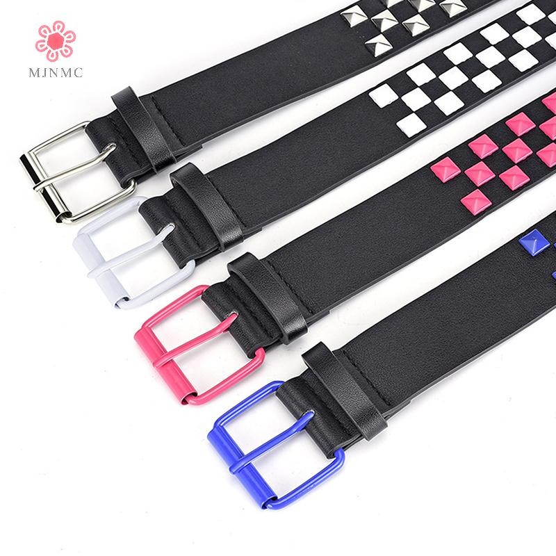 MJnmc Mới Cá Tính Đinh Tán Checkerboard Da Dây 107CM Nam Nữ Thời Trang Đa Năng Hip-hop Punk Thắt Lưng Ins Phong Cách Mới