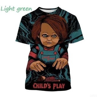 Áo thun in hình Chucky 3D mùa hè Phong cách đường phố vui nhộn Áo ngắn tay nam và nữ Thiết kế kinh dị Áo thun ngắn tay