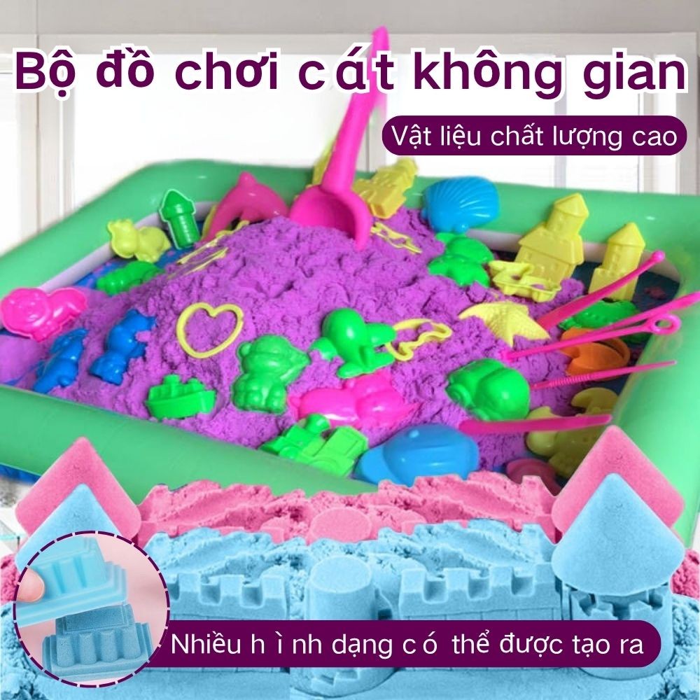 Kinetic Motion Sand Playset with Molds Inflatable Safe Non-toxic Space Sand Toys for Kids