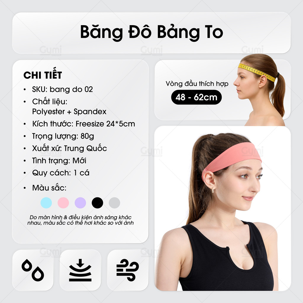 Băng Đô Thể Thao Nữ Co Giãn Thoáng Mát Thấm Hút Mồ Hôi - Phụ Kiện Gym Yoga Chạy Bộ - Băng Đô 02 - BangDo02