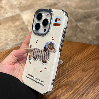 Hàn Quốc Hoạt Hình Dễ Thương Thêu Chó Con Mạ Ống Kính Jean Vải Ốp Lưng Điện Thoại iPhone 17Promax 17Pro 12 13 14 15 16 Pro Max 15Plus Chống Sốc Ngọt Ngào Nữ Tính Vỏ Di Động